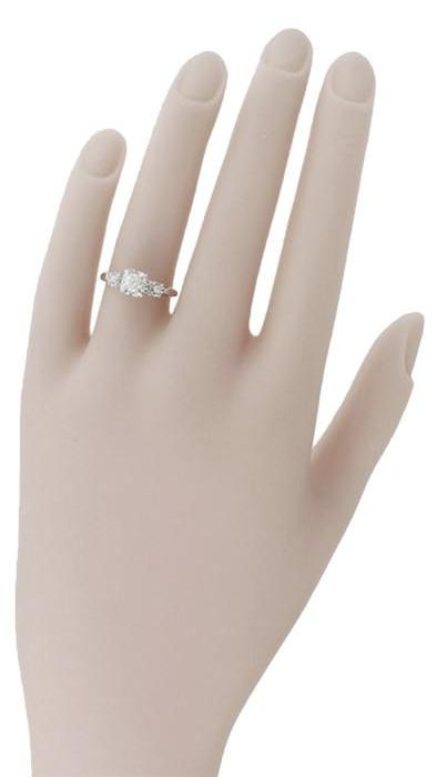 Viviane 1950's Square Set Vintage Diamond Engagement Ring in 14 Karat White Gold - Item: R729-10 - Image: 4
