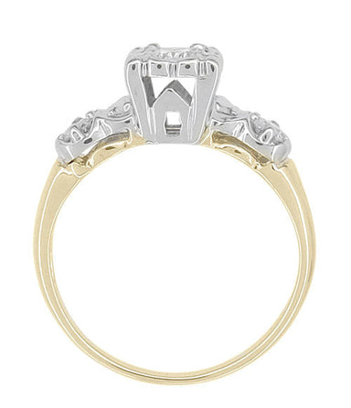 Square Top 1950's Vintage Diamond Engagement Ring in 14K Two-Tone White and Yellow Gold - alternate view