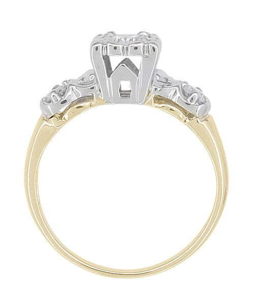 Square Top 1950's Vintage Diamond Engagement Ring in 14K Two-Tone White and Yellow Gold - Item: R732-10 - Image: 2