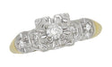 Vintage Art Deco Clover Diamond Engagement Ring in 14 Karat Yellow and White Gold