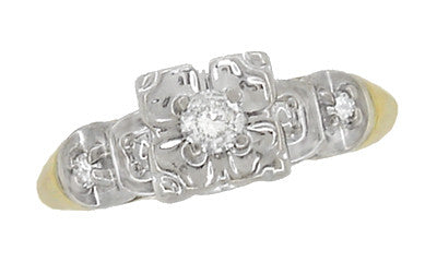 Vintage Art Deco Clover Diamond Engagement Ring in 14 Karat Yellow and White Gold - Item: R738 - Image: 3