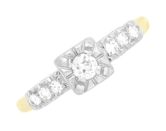 Harlowe 1930's Vintage Old Mine Cut Diamond Engagement Ring in 14K Yellow and White Gold Mixed Metals - Item: R742 - Image: 4