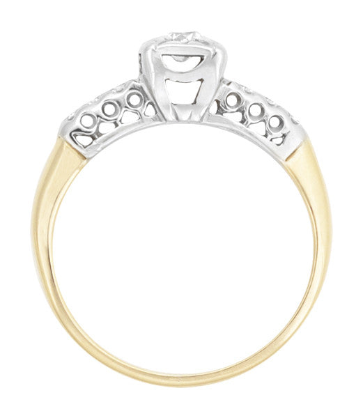 Harlowe 1930's Vintage Old Mine Cut Diamond Engagement Ring in 14K Yellow and White Gold Mixed Metals - Item: R742 - Image: 5