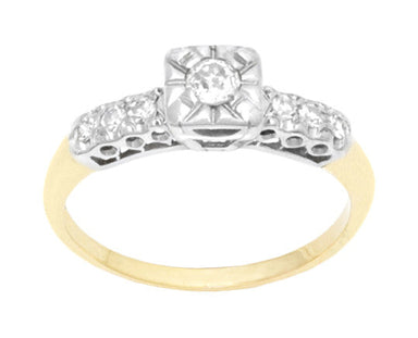 Harlowe 1930's Vintage Old Mine Cut Diamond Engagement Ring in 14K Yellow and White Gold Mixed Metals - alternate view