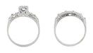 Art Deco Antique Wedding Ring and Clover Engagement Ring Set in 14 Karat White Gold