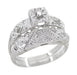 Art Deco Antique Wedding Ring and Clover Engagement Ring Set in 14 Karat White Gold