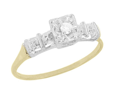 Petite Vintage 1940's Diamond Solitaire Engagement Ring in 14K Yellow and White Gold | Art Deco