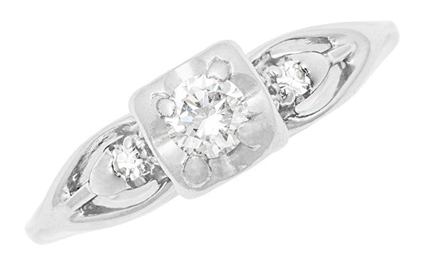 Clare 1940's Retro Moderne Split Shank Vintage Diamond Engagement Ring in 14 Karat White Gold - Item: R7611 - Image: 4