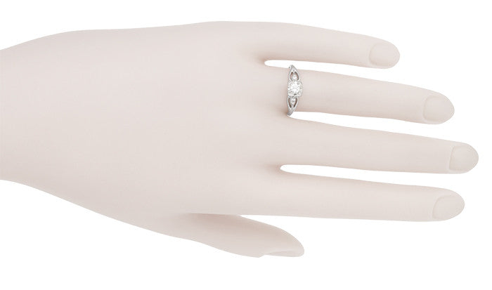 Clare 1940's Retro Moderne Split Shank Vintage Diamond Engagement Ring in 14 Karat White Gold - Item: R7611 - Image: 6