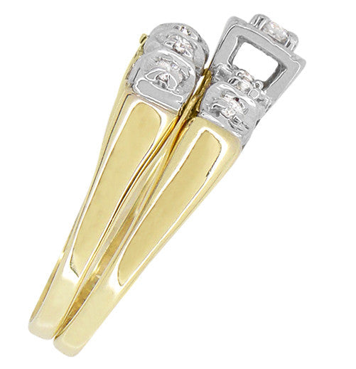 1950's Westford Two Tone Vintage Diamond Bridal Ring Set in 10K Yellow and White Gold - Item: R768 - Image: 3