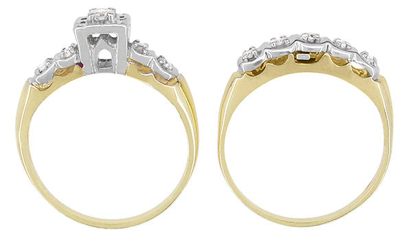 1950's Westford Two Tone Vintage Diamond Bridal Ring Set in 10K Yellow and White Gold - Item: R768 - Image: 4