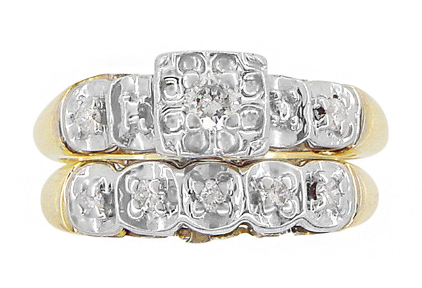 1950's Westford Two Tone Vintage Diamond Bridal Ring Set in 10K Yellow and White Gold - Item: R768 - Image: 2