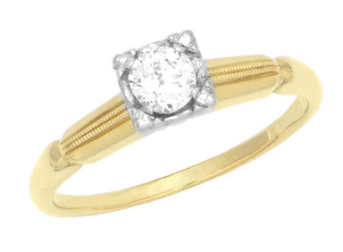 Vintage 1940's Heirloom Old European Cut Diamond Ring in Two-Tone 14 Karat Gold
