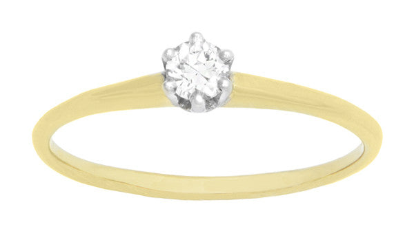 Vintage 1960's Old European Cut Solitaire Diamond Engagement Ring in 14K Two Tone Gold | 0.18 Carat - Item: R770 - Image: 2