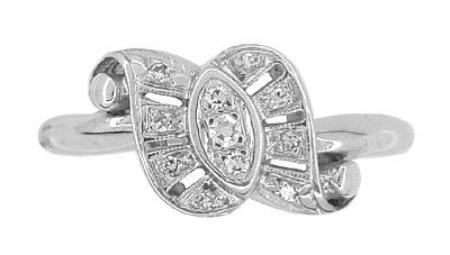 Antique Retro Moderne Scroll Bow Diamond Ring in 14 Karat White Gold - Item: R774 - Image: 3
