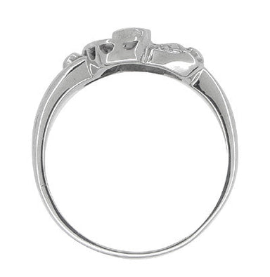 Antique Retro Moderne Scroll Bow Diamond Ring in 14 Karat White Gold - alternate view