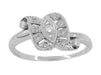 Antique Retro Moderne Scroll Bow Diamond Ring in 14 Karat White Gold - R774