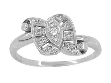 Antique Retro Moderne Scroll Bow Diamond Ring in 14 Karat White Gold - R774