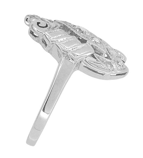 1940's Mid Century Modern Shield Vintage Diamond Dinner Ring in 14K White Gold - Item: R794 - Image: 3