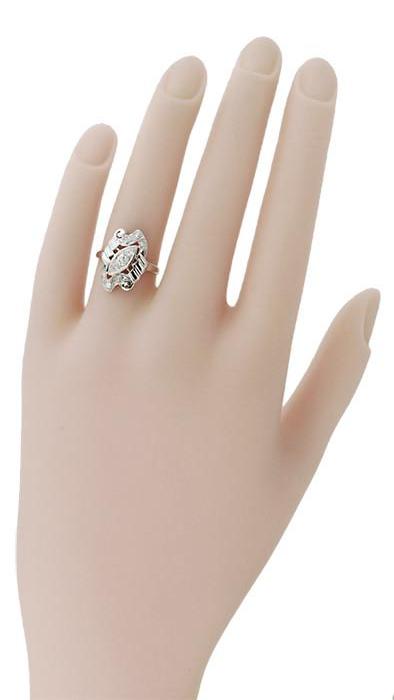 1940's Mid Century Modern Shield Vintage Diamond Dinner Ring in 14K White Gold - Item: R794 - Image: 4