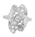 1940's Mid Century Modern Shield Vintage Diamond Dinner Ring in 14K White Gold