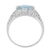 Edwardian Horizontal Oval Aquamarine Filigree Engagement Ring in White Gold | Fleur de Lys