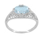 Edwardian Horizontal Oval Aquamarine Filigree Engagement Ring in White Gold | Fleur de Lys