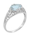 Edwardian Horizontal Oval Aquamarine Filigree Engagement Ring in White Gold | Fleur de Lys