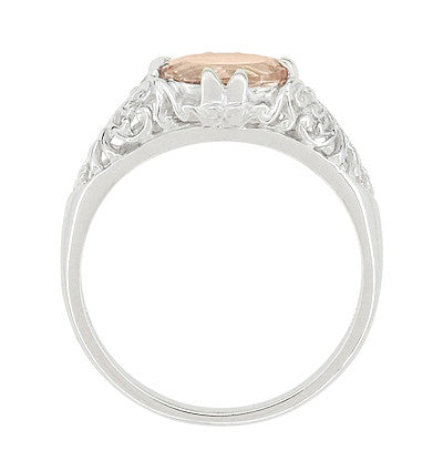 Morganite Oval East West Filigree Edwardian Engagement Ring in White Gold - 14K or 18K - Item: R799M - Image: 4