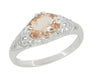 Morganite Oval East West Filigree Edwardian Engagement Ring in White Gold - 14K or 18K