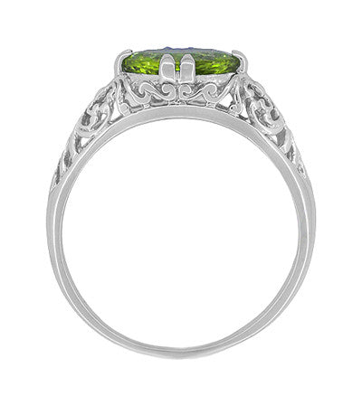 East to West Oval Peridot Filigree Edwardian Engagement Ring in White Gold - Item: R799PER - Image: 4