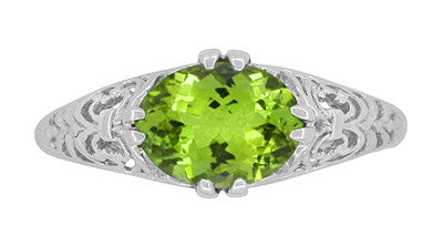 East to West Oval Peridot Filigree Edwardian Engagement Ring in White Gold - Item: R799PER - Image: 5