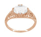 Edwardian Oval White Sapphire Filigree Engagement Ring in 14 Karat Rose Gold ( Pink Gold )