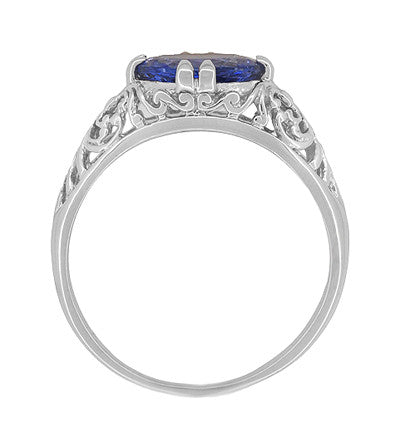 East - West Edwardian 1.20 Carat Oval Tanzanite Filigree Ring in White Gold - Item: R799TA - Image: 4