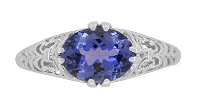 East - West Edwardian 1.20 Carat Oval Tanzanite Filigree Ring in White Gold - Item: R799TA - Image: 5
