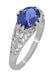 Side Fleur De Lys Filigree on Edwardian Vintage Oval Tanzanite Ring in White Gold -  R799TA
