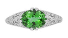 Oval Tsavorite Garnet Edwardian Filigree Engagement Ring in White Gold