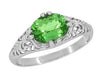 Edwardian Antique Filigree Oval Tsavorite Garnet Engagement Ring in White Gold - R799TS