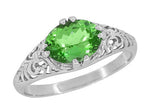 Oval Tsavorite Garnet Edwardian Filigree Engagement Ring in White Gold
