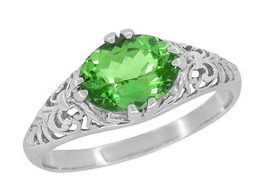 Edwardian Antique Filigree Oval Tsavorite Garnet Engagement Ring in White Gold - R799TS