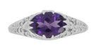 Edwardian Oval Amethyst Filigree Ring in White Gold - East to West Horizontal Design