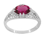Edwardian Oval Rubellite Tourmaline Filigree East West Ring in White Gold