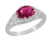 Edwardian Oval Rubellite Tourmaline Filigree East West Ring in White Gold