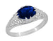 Filigree Edwardian Oval Blue Sapphire Engagement Ring in White Gold