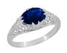 Filigree Edwardian Oval Blue Sapphire Engagement Ring in White Gold