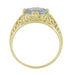 Edwardian Oval Aquamarine Filigree Ring in Yellow Gold - Horizontal East to West Setting