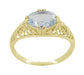 Edwardian Oval Aquamarine Filigree Ring in Yellow Gold - Horizontal East to West Setting