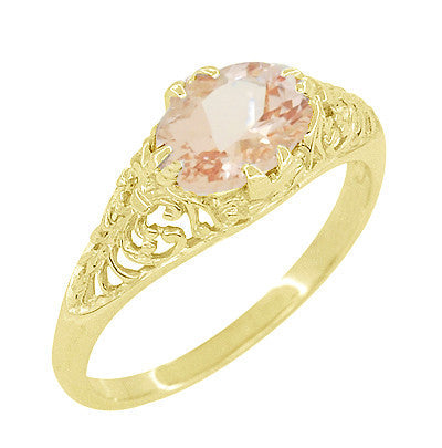 Morganite East West Oval Filigree Edwardian Engagement Ring in Yellow Gold - Item: R799YM - Image: 3