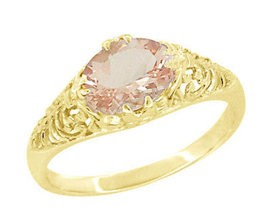 Morganite East West Oval Filigree Edwardian Engagement Ring in Yellow Gold - alternate view