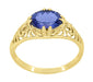 Yellow Gold Edwardian Fleur-De-Lys Filigree East to West Oval Tanzanite Ring